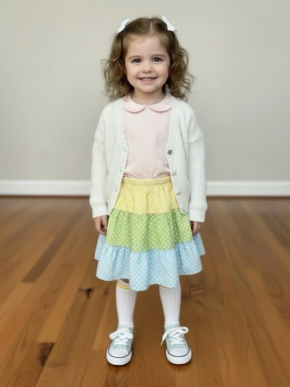 Gymboree 3t tiered skirt 100% cotton  Polka Dot Pastel Yellow, Green & Blue